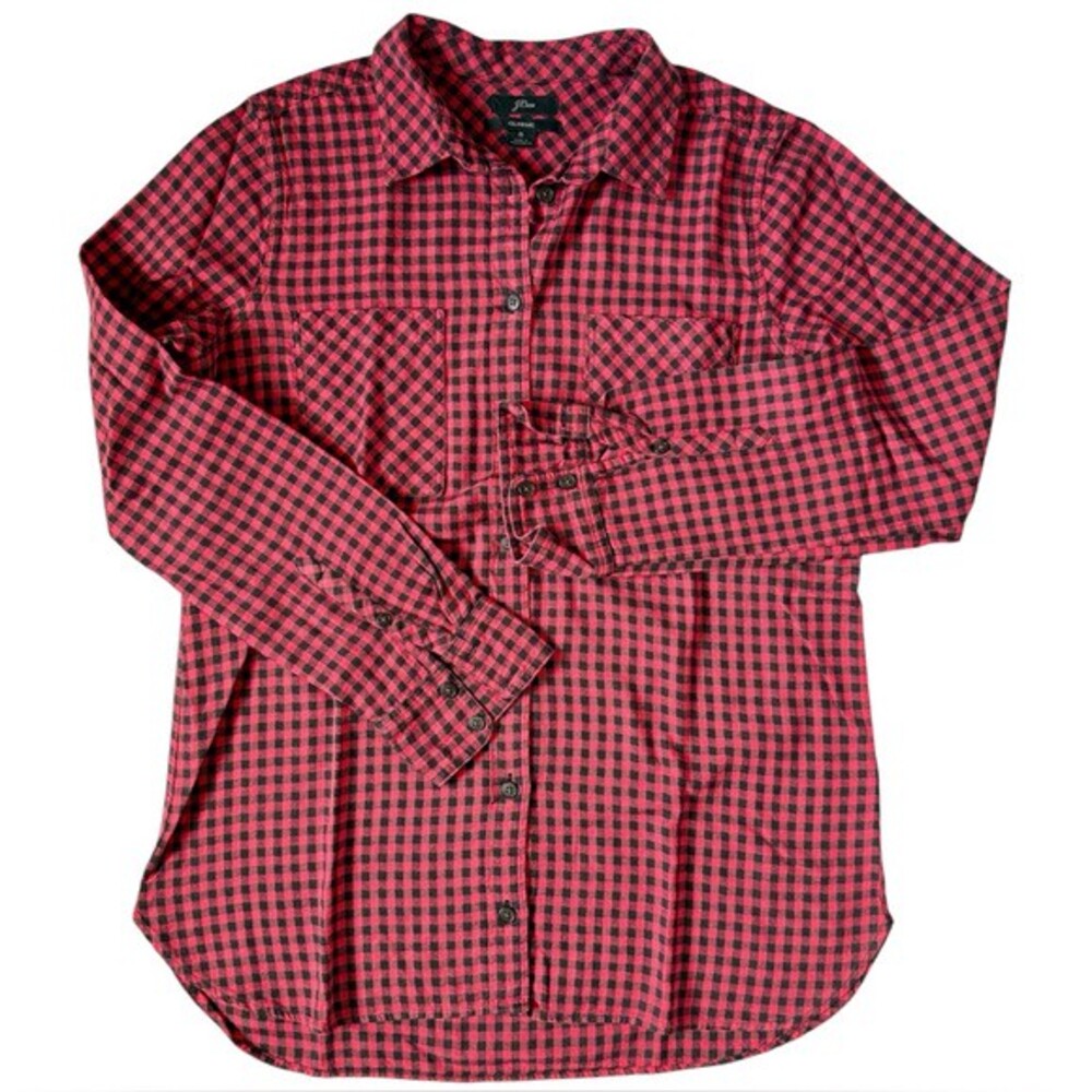 J.Crew Flannel Button Down Size 6 Classic Fit, Mini Buffalo Plaid Print, Cotton